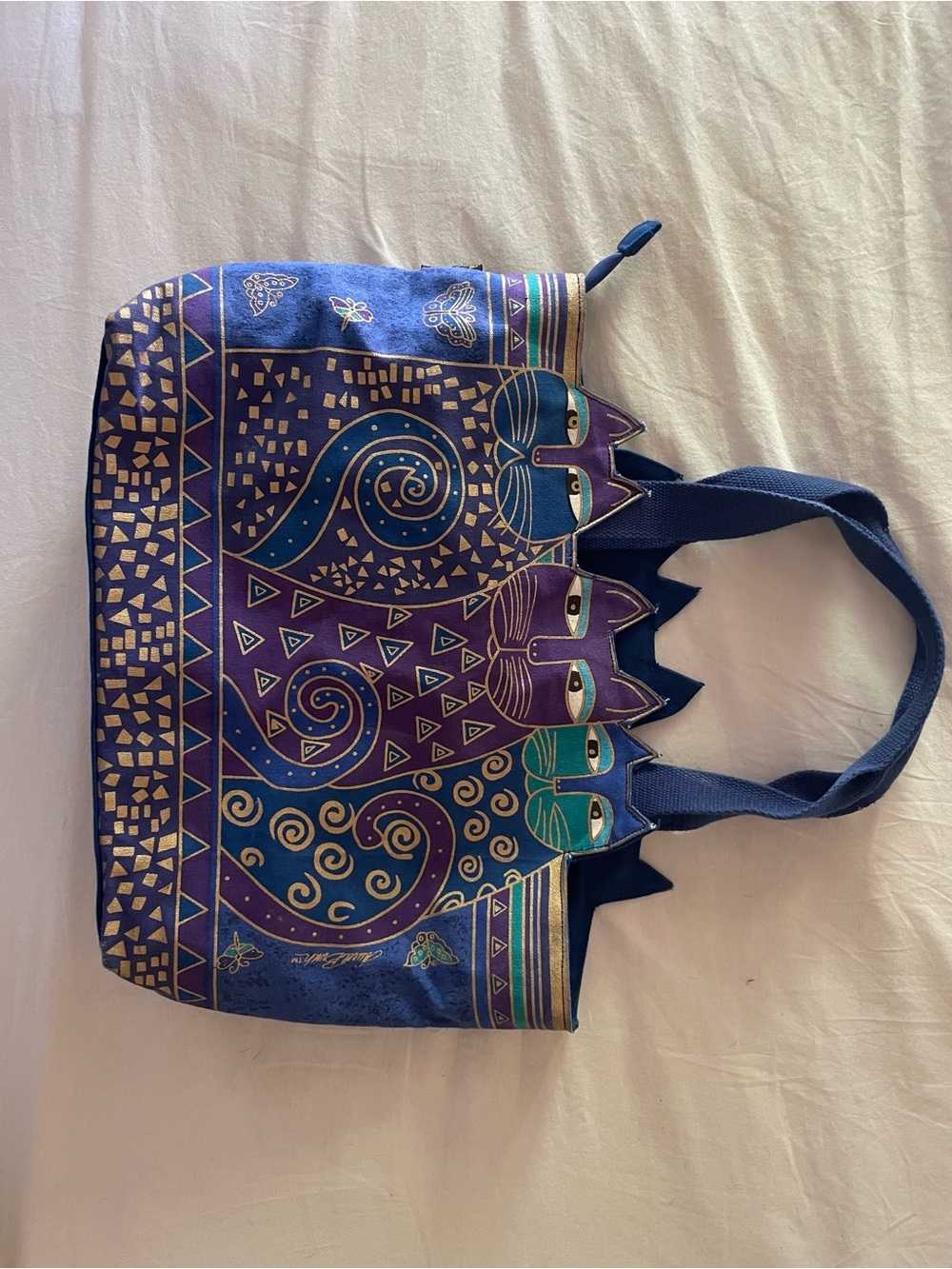 Laurel Burch Blue, Purple & Teal Cat Tote Bag